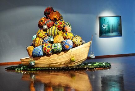 Barth&eacute;l&eacute;my Toguo.
Toguo, who was born in 1967 in Mbalmayo, Cameroon, is a modern artist who divides his time between Bandjoun, Cameroon, and Paris, France.
Barth&eacute;l&eacute;my Toguo works in installation, performance, photography
